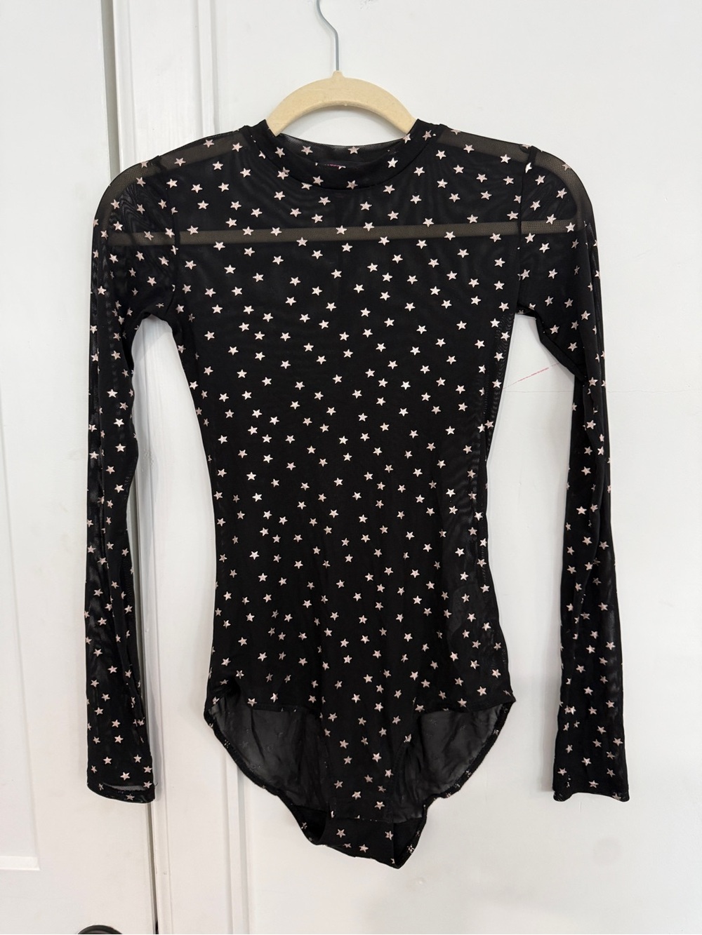 ✨ Material Girl Sheer Black Star Print Mesh Long Sleeve Bodysuit XS✨